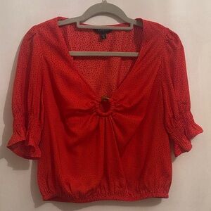Express Red Blouse with Ruched Detail